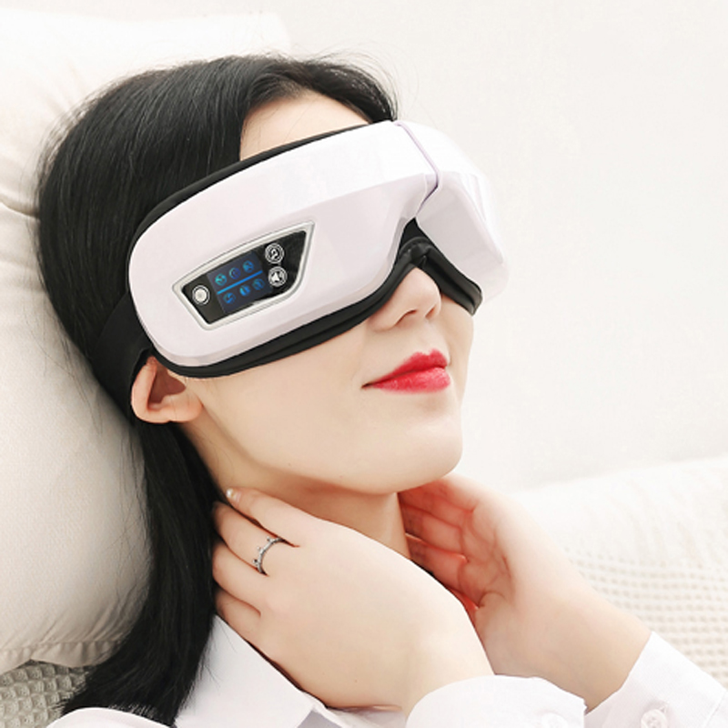 6D elektrisk uppvärmd lufttryck ögonmassager med värme, vibration Bluetooth Musik Smart uppvärmd ögonmassager, adaptiv tempelmassage för ögonavslappnande, förbättra ögoncirkulationen, minska torra ögon, mörka cirklar, koppla av ögonstammen